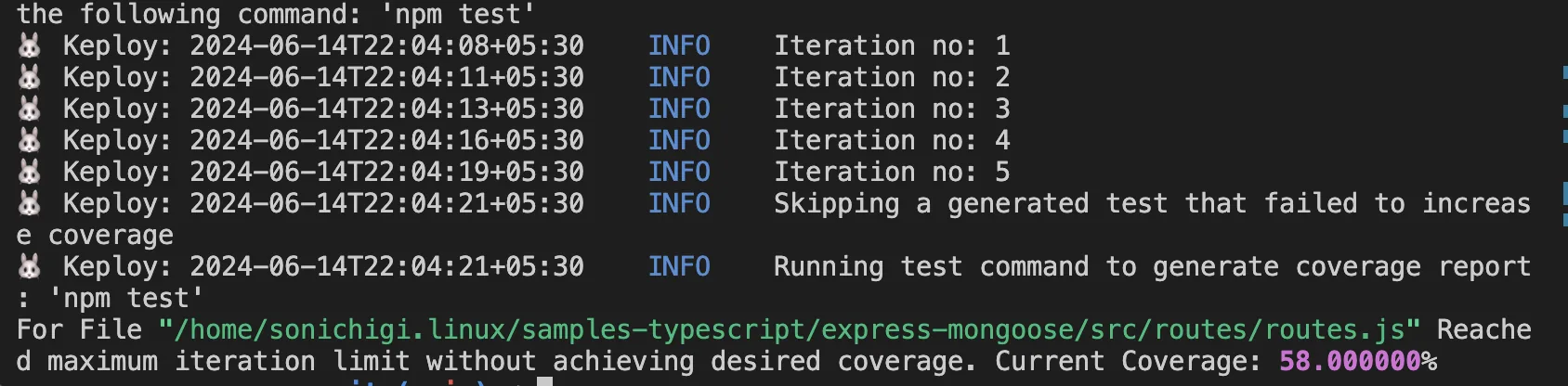 Keploy test coverage with ai generated unit tests for express-mongoose