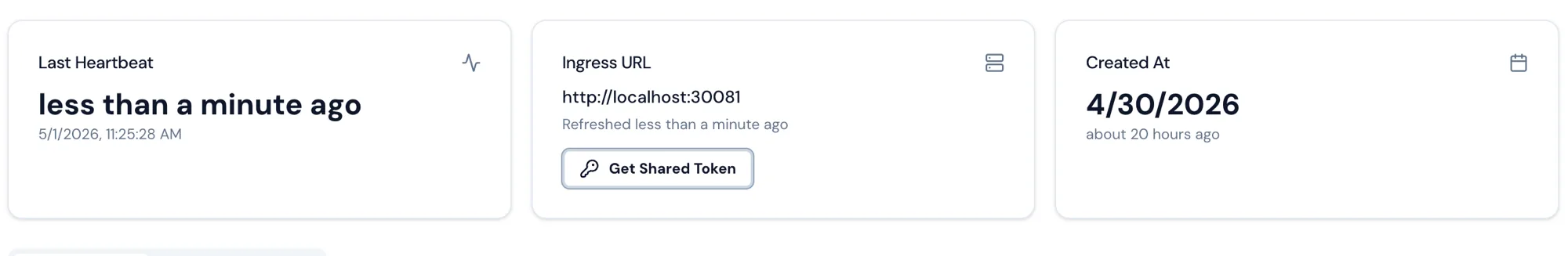 Get Shared Token button on the Ingress URL card