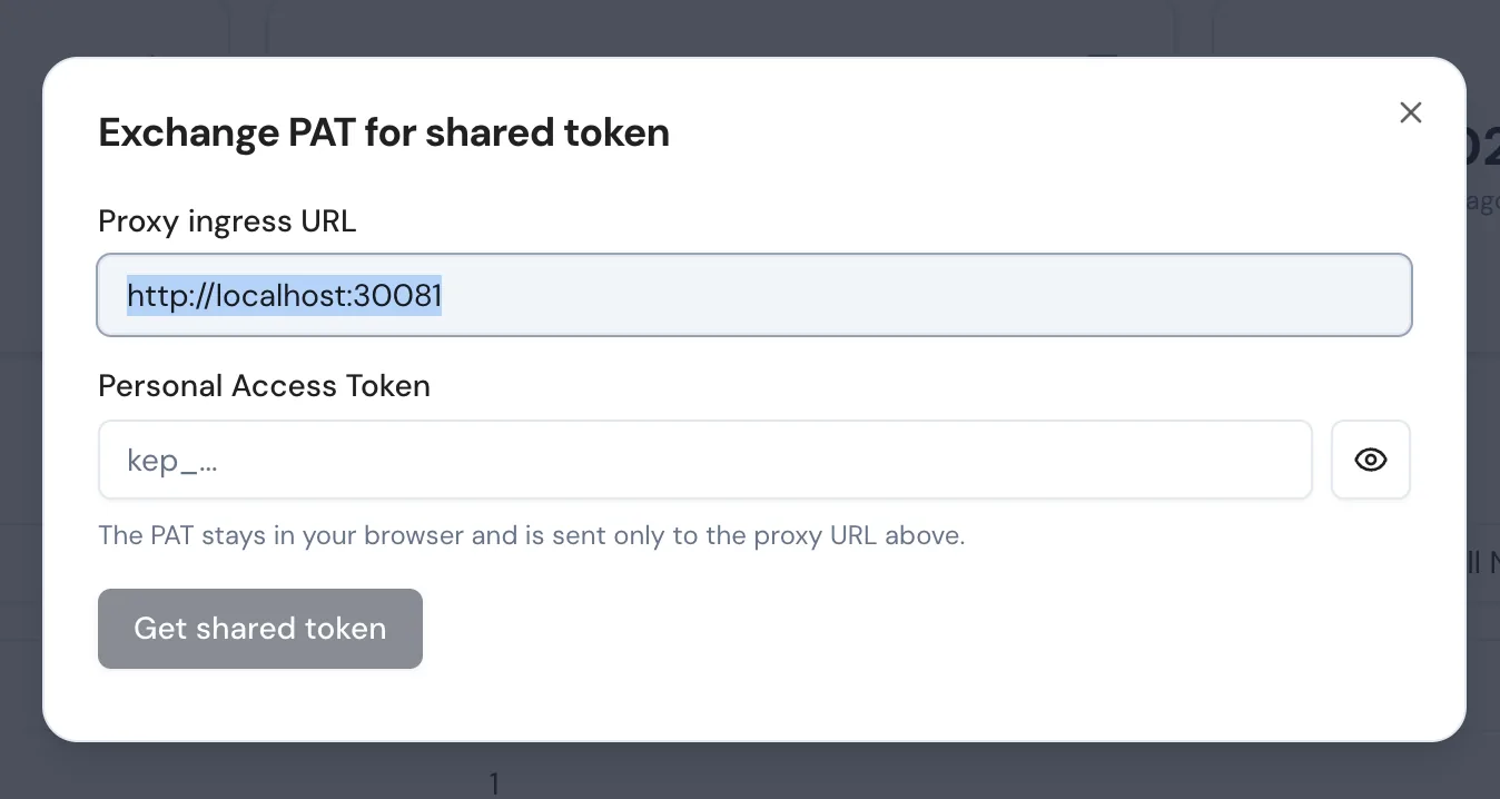 Exchange PAT for shared token dialog