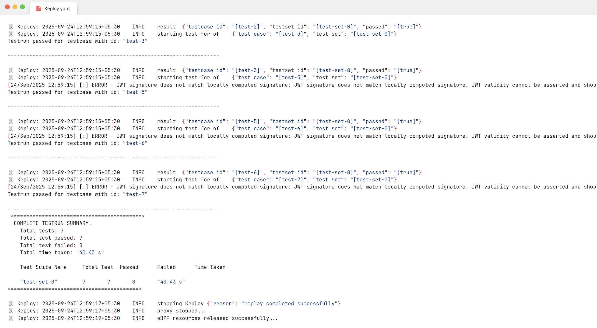 Sample Keploy Test Summary Java