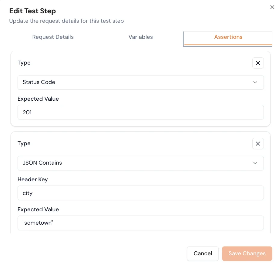 Multiple assertion types applied to a single Keploy API test