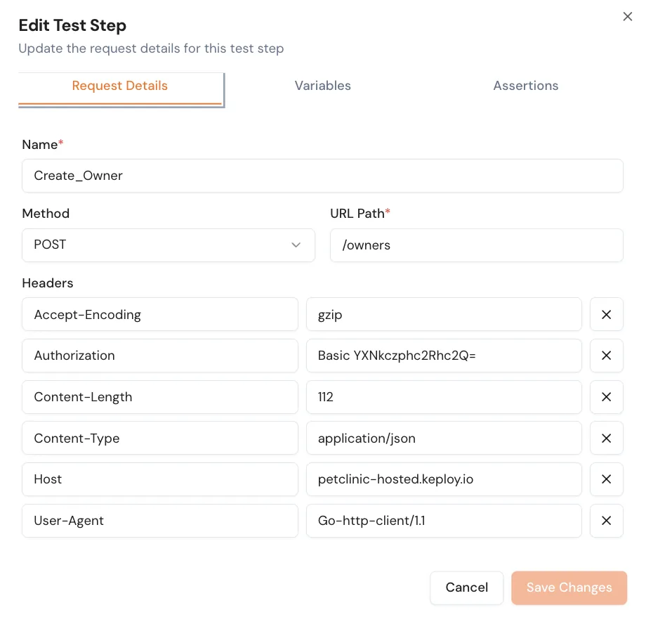 Injecting a dynamic variable into a Keploy API test request