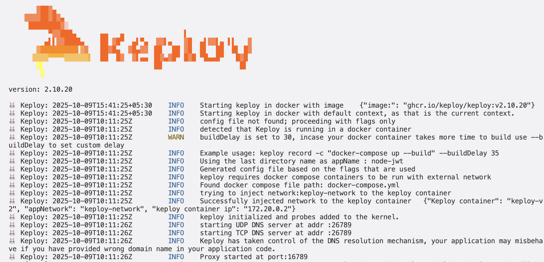 Sample Keploy Test Result Node JWT