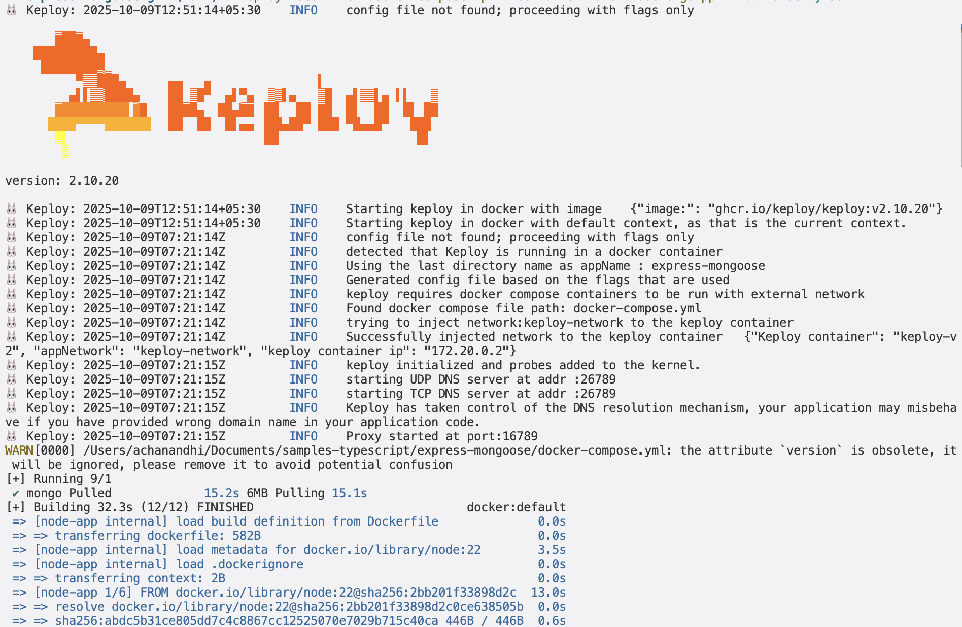 Sample Keploy Test Result Gin MongoDB