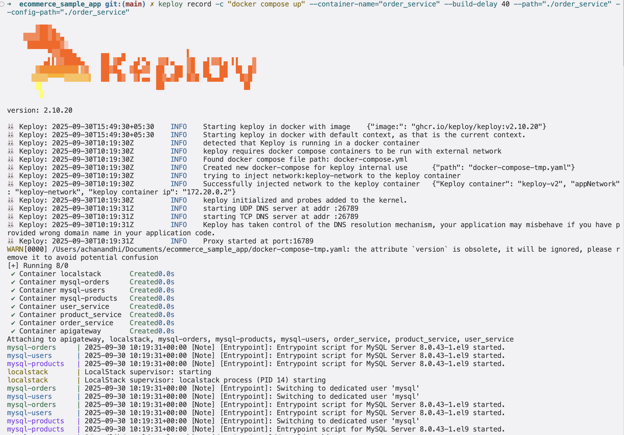 Sample Keploy Record Microservices