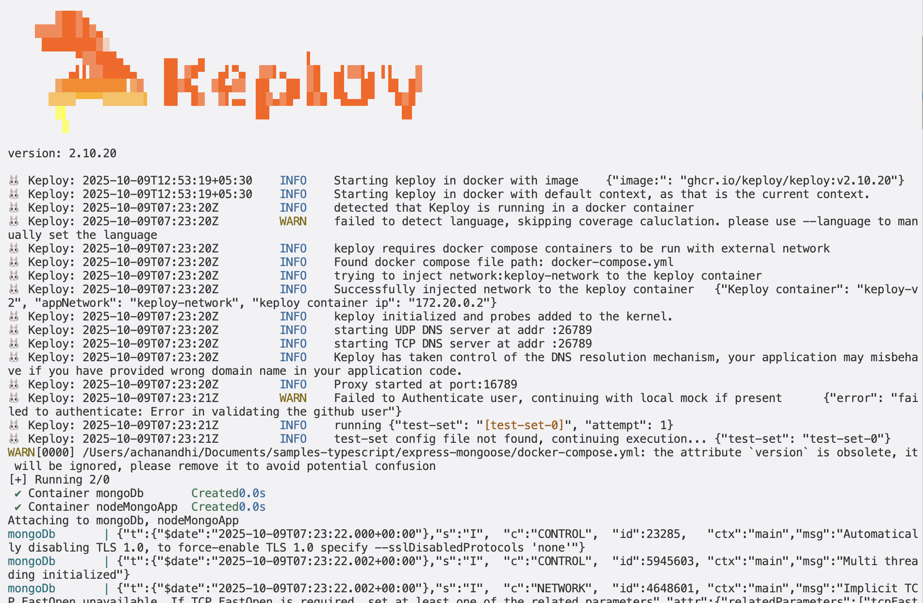 Sample Keploy Test Result Gin MongoDB
