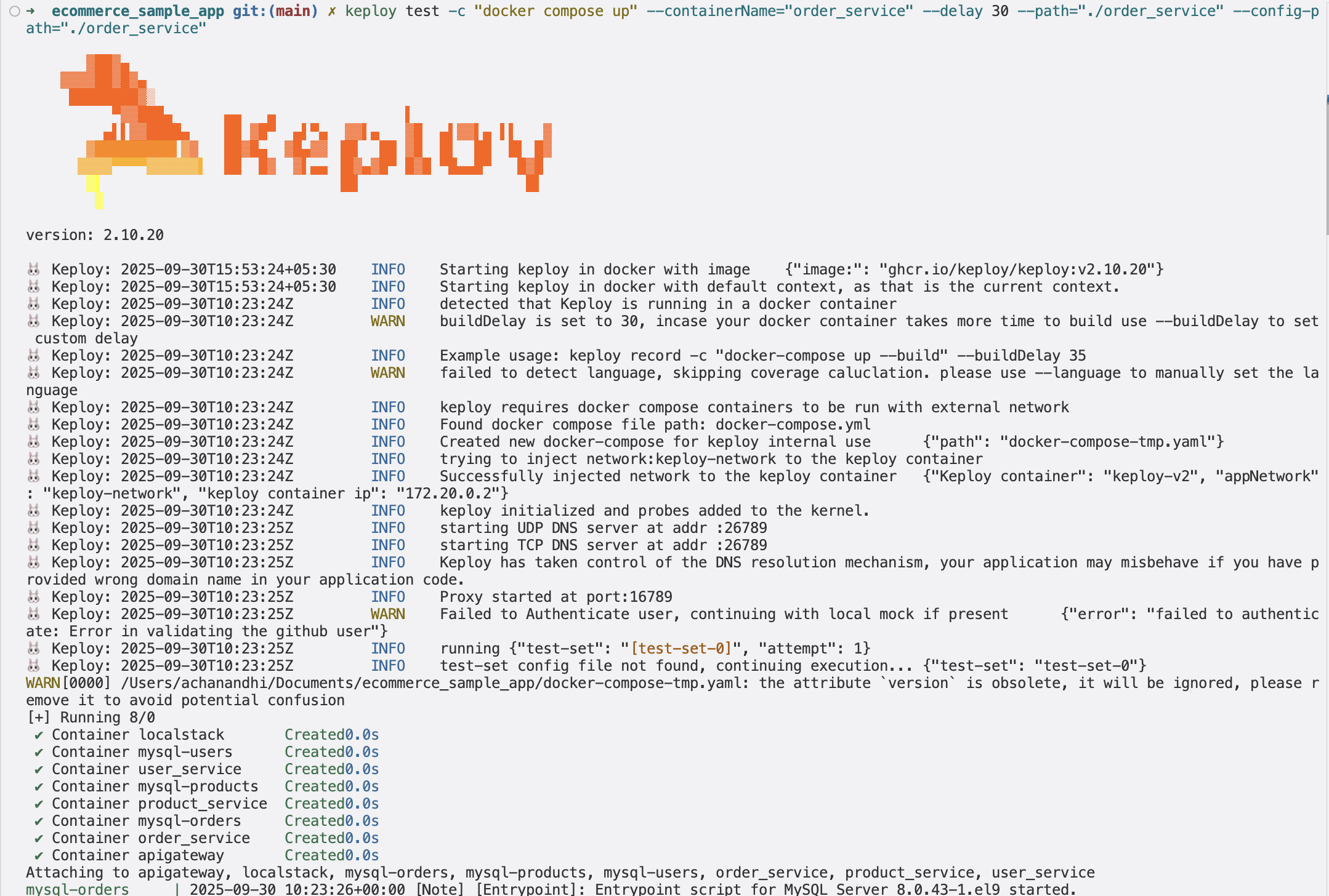 Sample Keploy Record microservices