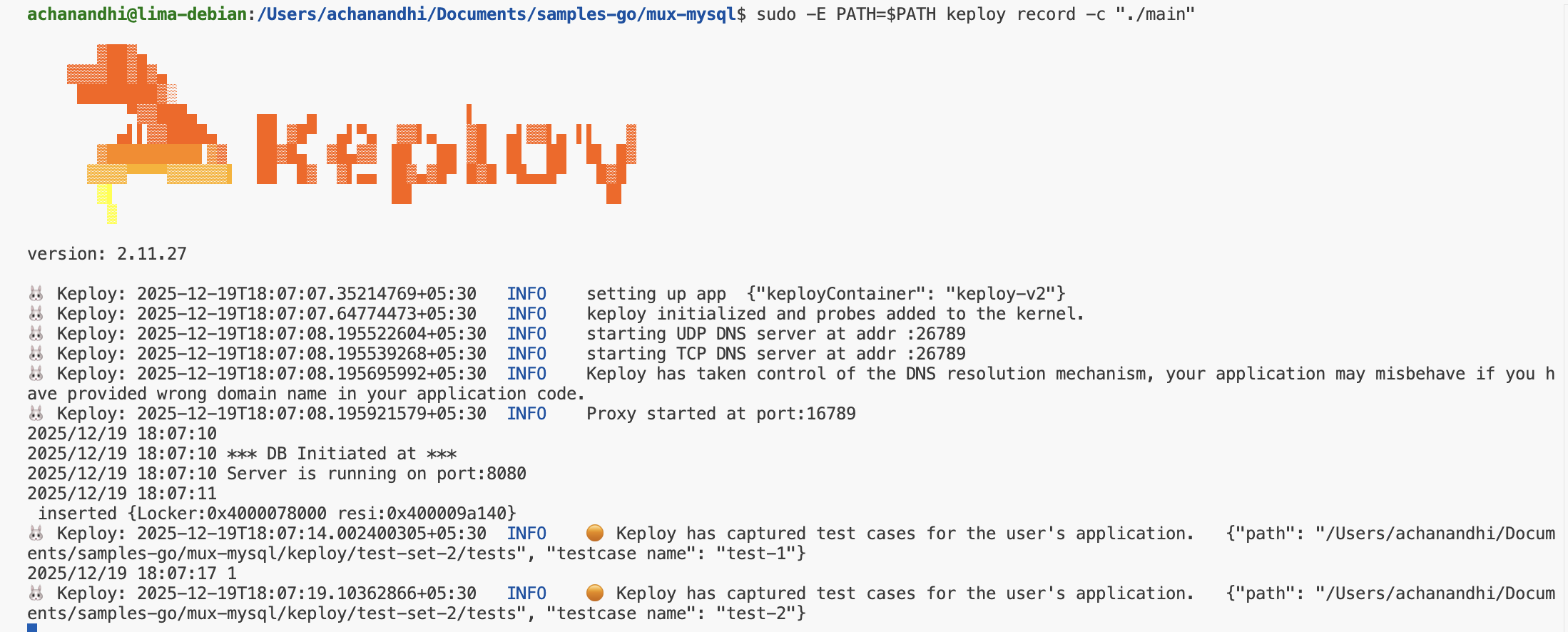 Sample Keploy record header