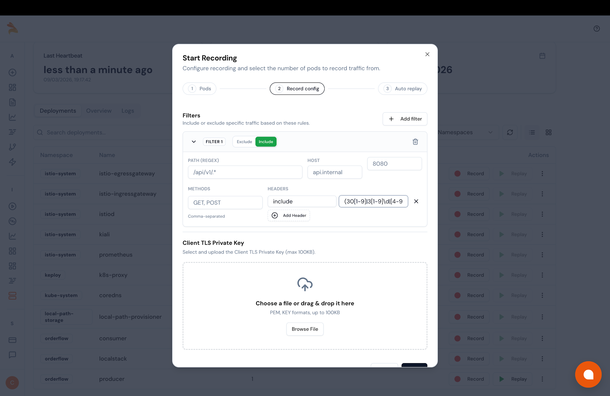 Include filter with regex header